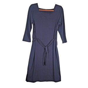 Talbots Dress Womens Large Petite Navy Square Neck Tie Waist 3/4 Sleeve Knit
